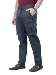 L&C Bluish Grey | Relax Fit | Regular Length | Gripper Elasted Cargo For Men with Chain | Cotton Dobby | Dobby