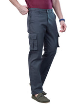 L&C Bluish Grey | Relax Fit | Regular Length | Gripper Elasted Cargo For Men with Chain | Cotton Dobby | Dobby