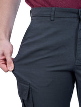 L&C Bluish Grey | Relax Fit | Regular Length | Gripper Elasted Cargo For Men with Chain | Cotton Dobby | Dobby