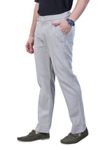 L&C Light Grey | Relax Fit | Regular Length | Side Elastic Casual Trousers For Men | Linen Blend | Dobby