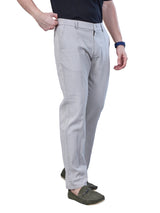 L&C Light Grey | Relax Fit | Regular Length | Side Elastic Casual Trousers For Men | Linen Blend | Dobby