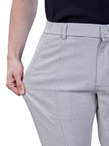 L&C Light Grey | Relax Fit | Regular Length | Side Elastic Casual Trousers For Men | Linen Blend | Dobby