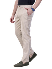 L&C Khaki | Relax Fit | Regular Length | Side Elastic Casual Trousers For Men | Linen Blend | Dobby