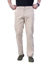 L&C Khaki | Relax Fit | Regular Length | Side Elastic Casual Trousers For Men | Linen Blend | Dobby