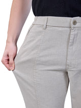 L&C Beige | Relax Fit | Regular Length | Side Elasted Casual Trousers For Men | Linen Blend | Dobby