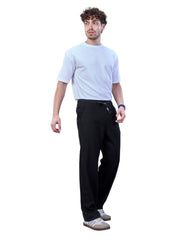 L&C Black | Baggy Fit | Regular Length | Unisex Casual Lowers | Viscose Lyocil Linen | Plain Linen Slub