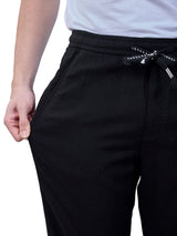 L&C Black | Baggy Fit | Regular Length | Unisex Casual Lowers | Viscose Lyocil Linen | Plain Linen Slub