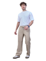 L&C Khaki | Baggy Fit | Regular Length | Unisex Casual Lowers | Viscose Lyocil Linen | Plain Linen Slub