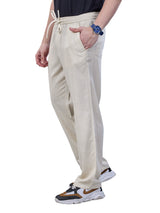 L&C Beige | Baggy Fit | Regular Length | Unisex Casual Lowers | Viscose Lyocil Linen | Plain Linen Slub