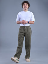 L&C Olive | Baggy Fit | Regular Length | Unisex Casual Lowers | Viscose Tehnsil Linen | Linen Slub