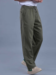 L&C Olive | Baggy Fit | Regular Length | Unisex Casual Lowers | Viscose Tehnsil Linen | Linen Slub