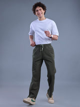 L&C Olive | Baggy Fit | Regular Length | Unisex Casual Lowers | Viscose Linen | Linen Slub