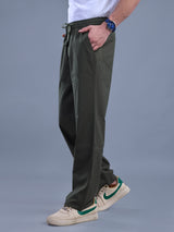 L&C Olive | Baggy Fit | Regular Length | Unisex Casual Lowers | Viscose Linen | Linen Slub
