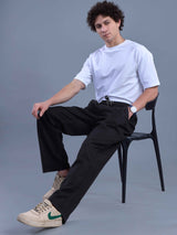 L&C Black | Baggy Fit | Regular Length | Unisex Casual Lowers | Viscose Tehnsil Linen | Linen Slub