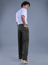 L&C Olive | Baggy Fit | Regular Length | Unisex Casual Lowers | Viscose Linen | Linen Slub