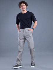 L&C Light Grey | Relax Fit | Regular Length | Side Elasted Casual Trousers For Men | Cotton Linen | Linen Slub
