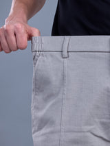 L&C Light Grey | Relax Fit | Regular Length | Side Elasted Casual Trousers For Men | Cotton Linen | Linen Slub