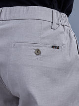 L&C Light Grey | Relax Fit | Regular Length | Side Elasted Casual Trousers For Men | Cotton Linen | Linen Slub
