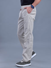 L&C Beige | Relax Fit | Regular Length | Side Elasted Casual Trousers For Men | Cotton Linen | Linen Slub