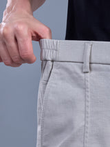 L&C Beige | Relax Fit | Regular Length | Side Elasted Casual Trousers For Men | Cotton Linen | Linen Slub
