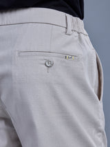 L&C Beige | Relax Fit | Regular Length | Side Elasted Casual Trousers For Men | Cotton Linen | Linen Slub