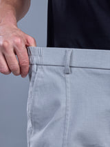 L&C Sky Blue | Relax Fit | Regular Length | Side Elasticated Casual Trousers For Men | Cotton Linen | Linen Slub