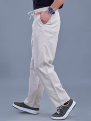 L&C Beige | Baggy Fit | Regular Length | Unisex Casual Lowers | Viscose Linen | Linen Slub