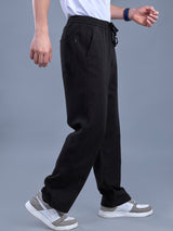 L&C Black | Baggy Fit | Regular Length | Unisex Casual Lowers | Viscose Linen | Linen Slub