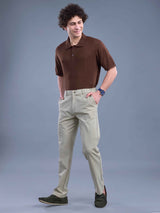 L&C Beige | Straight Fit | Regular Length | Fusing Elastic Casual Trousers For Men | PV 2 Way Lycra | Plain