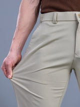 L&C Beige | Straight Fit | Regular Length | Fusing Elastic Casual Trousers For Men | PV 2 Way Lycra | Plain