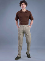 L&C Khaki | Straight Fit | Regular Length | Side Elastic Casual Trousers For Men | PV 4 Way Lycra | Plain