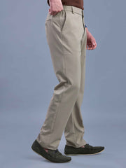 L&C Khaki | Straight Fit | Regular Length | Side Elastic Casual Trousers For Men | PV 4 Way Lycra | Plain