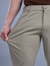 L&C Khaki | Straight Fit | Regular Length | Side Elastic Casual Trousers For Men | PV 4 Way Lycra | Plain