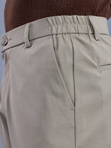 L&C Khaki | Straight Fit | Regular Length | Side Elastic Casual Trousers For Men | PV 4 Way Lycra | Plain
