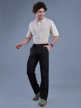 L&C Black | Straight Fit | Regular Length | Side Elasted Casual Trousers For Men | PV 4 Way Lycra | Plain