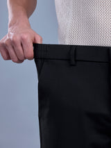 L&C Black | Straight Fit | Regular Length | Side Elasted Casual Trousers For Men | PV 4 Way Lycra | Plain