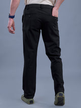 L&C Black | Straight Fit | Regular Length | Side Elasted Casual Trousers For Men | PV 4 Way Lycra | Plain