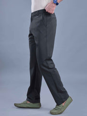 L&C Dark Grey | Straight Fit | Regular Length | Side Elasted Casual Trousers For Men | PV 4 Way Lycra | Plain