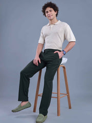 L&C Olive | Straight Fit | Regular Length | Side Elasted Casual Trousers For Men | PV 4 Way Lycra | Plain