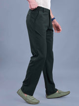 L&C Olive | Straight Fit | Regular Length | Side Elasted Casual Trousers For Men | PV 4 Way Lycra | Plain