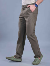 L&C Khaki | Straight Fit | Regular Length | Casual Trousers For Men with Fusing Elastic | PV 2 Way Lycra | Plain