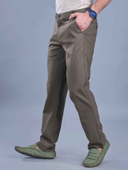 L&C Khaki | Straight Fit | Regular Length | Casual Trousers For Men with Fusing Elastic | PV 2 Way Lycra | Plain