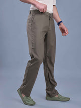 L&C Khaki | Straight Fit | Regular Length | Casual Trousers For Men with Fusing Elastic | PV 2 Way Lycra | Plain