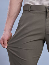L&C Khaki | Straight Fit | Regular Length | Casual Trousers For Men with Fusing Elastic | PV 2 Way Lycra | Plain
