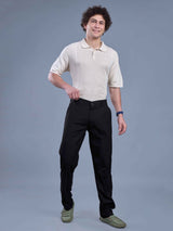 L&C Black | Straight Fit | Regular Length| Fusing Elastic Casual Trousers For Men | PV 2 Way Lycra | Plain