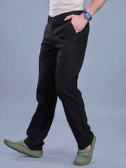 L&C Black | Straight Fit | Regular Length| Fusing Elastic Casual Trousers For Men | PV 2 Way Lycra | Plain