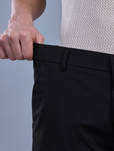 L&C Black | Straight Fit | Regular Length| Fusing Elastic Casual Trousers For Men | PV 2 Way Lycra | Plain