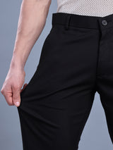 L&C Black | Straight Fit | Regular Length| Fusing Elastic Casual Trousers For Men | PV 2 Way Lycra | Plain