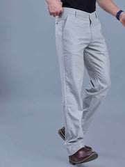 L&C Light Grey | Straight Fit | Regular Length | Fusing Elastic Casual Trousers For Men | PV 2 Way Lycra | Plain
