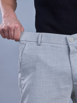 L&C Light Grey | Straight Fit | Regular Length | Fusing Elastic Casual Trousers For Men | PV 2 Way Lycra | Plain
